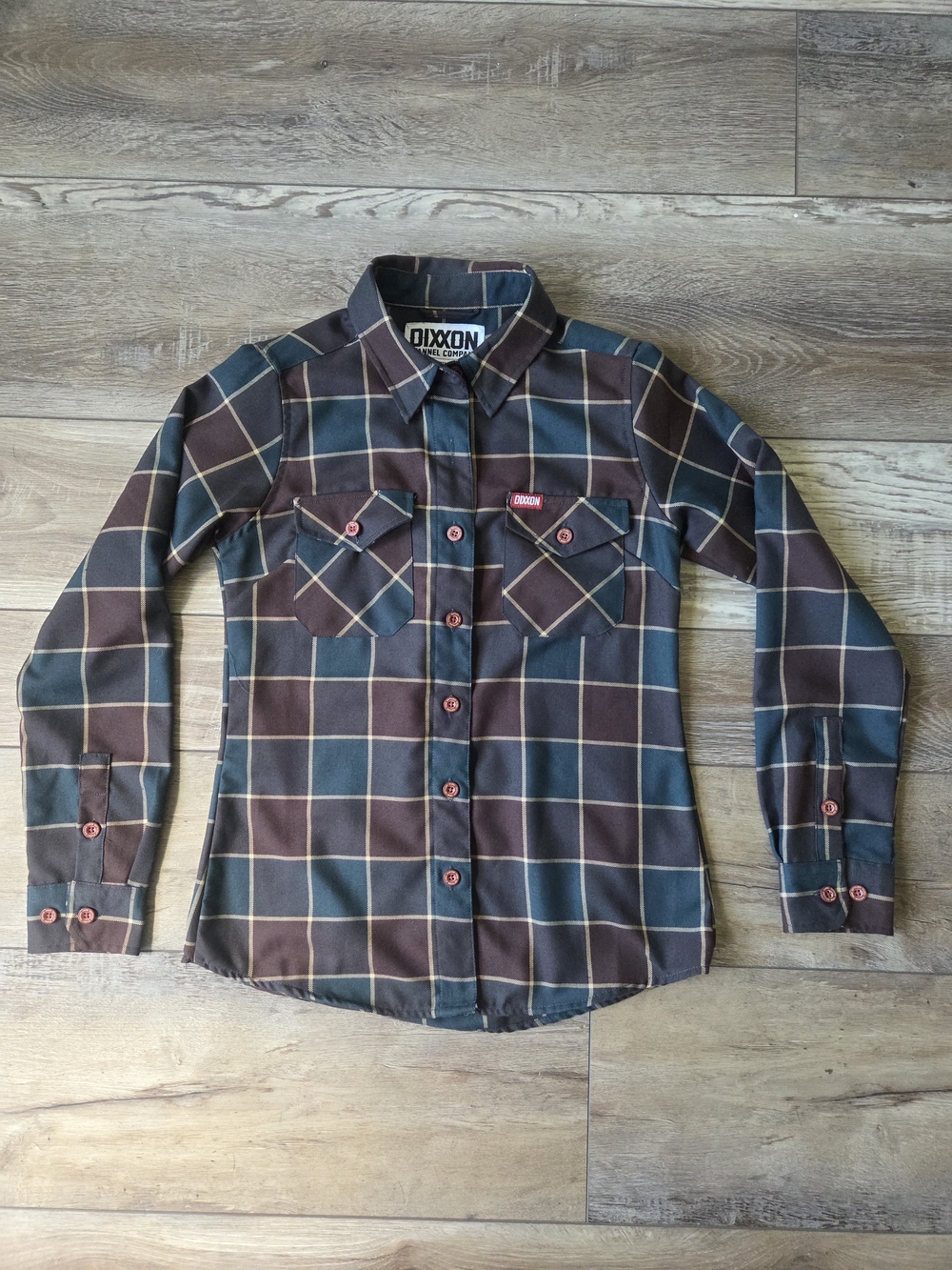 DIXXON Plaid Button-Down Shirt in Burgandy and Green Size Small